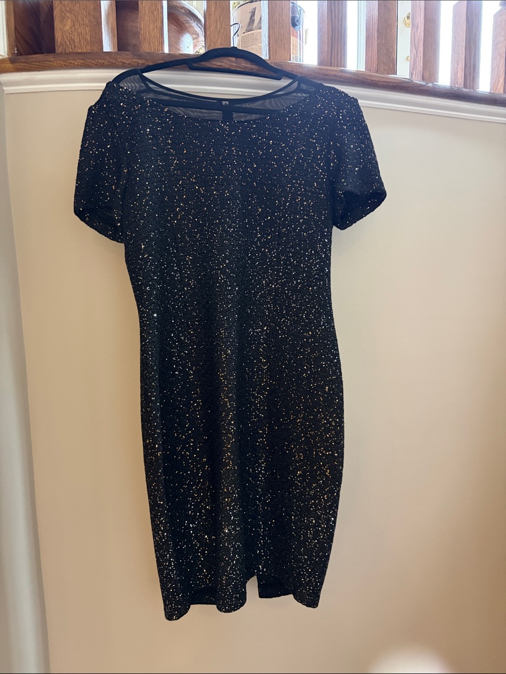 St. John Black Glitter Midi Sheath Dress